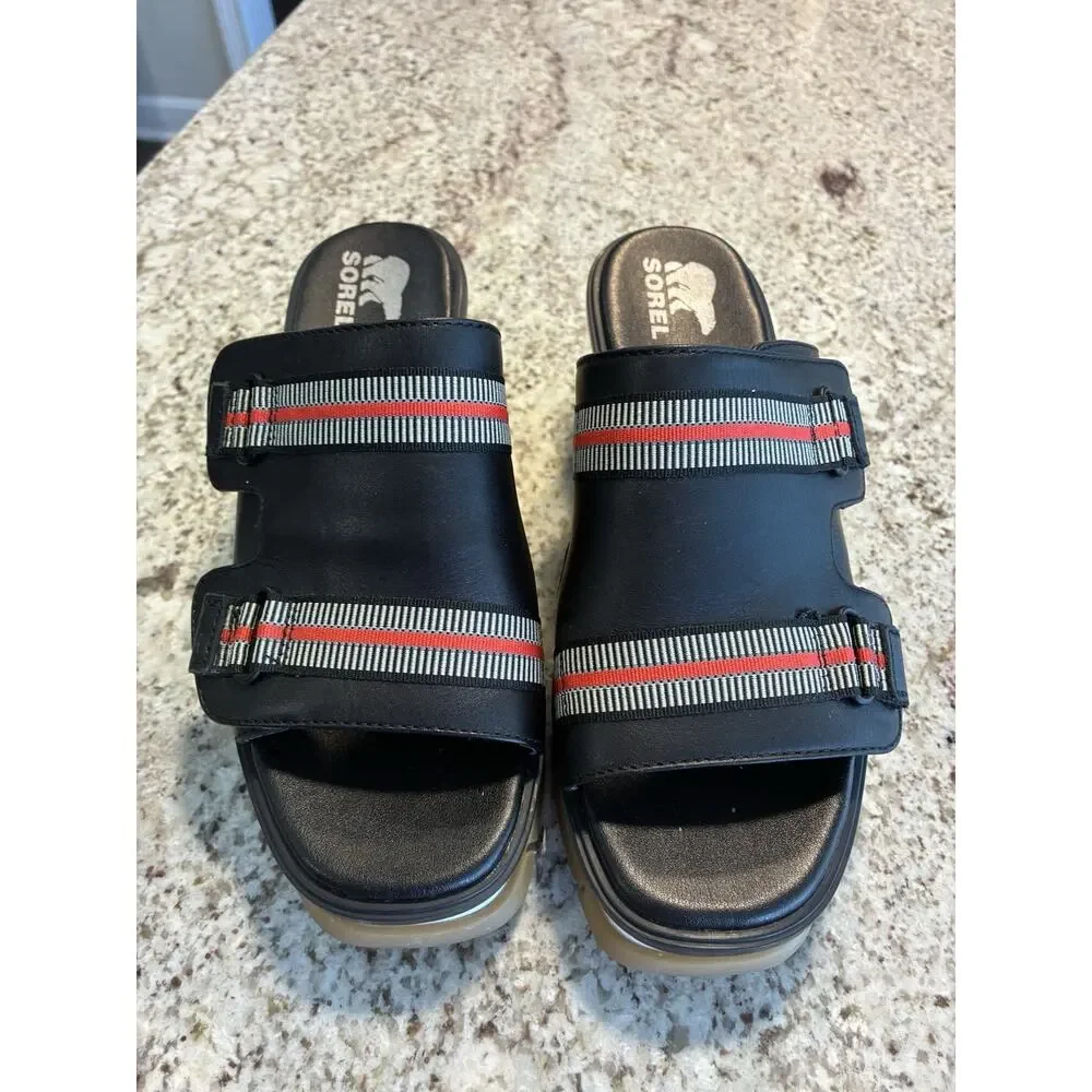 Sorel Joannie III Slide Wedge Sandal Women's size 8.5 Honest Black Gum
